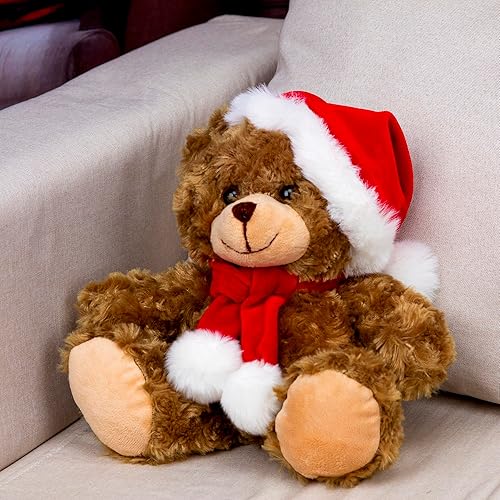 Miniatura 2 de Plushland Adorable oso de peluche de Papá Noel suave y peludo, juguetes navideños de animales de peluche, accesorios de Navidad, un regalo perfecto
