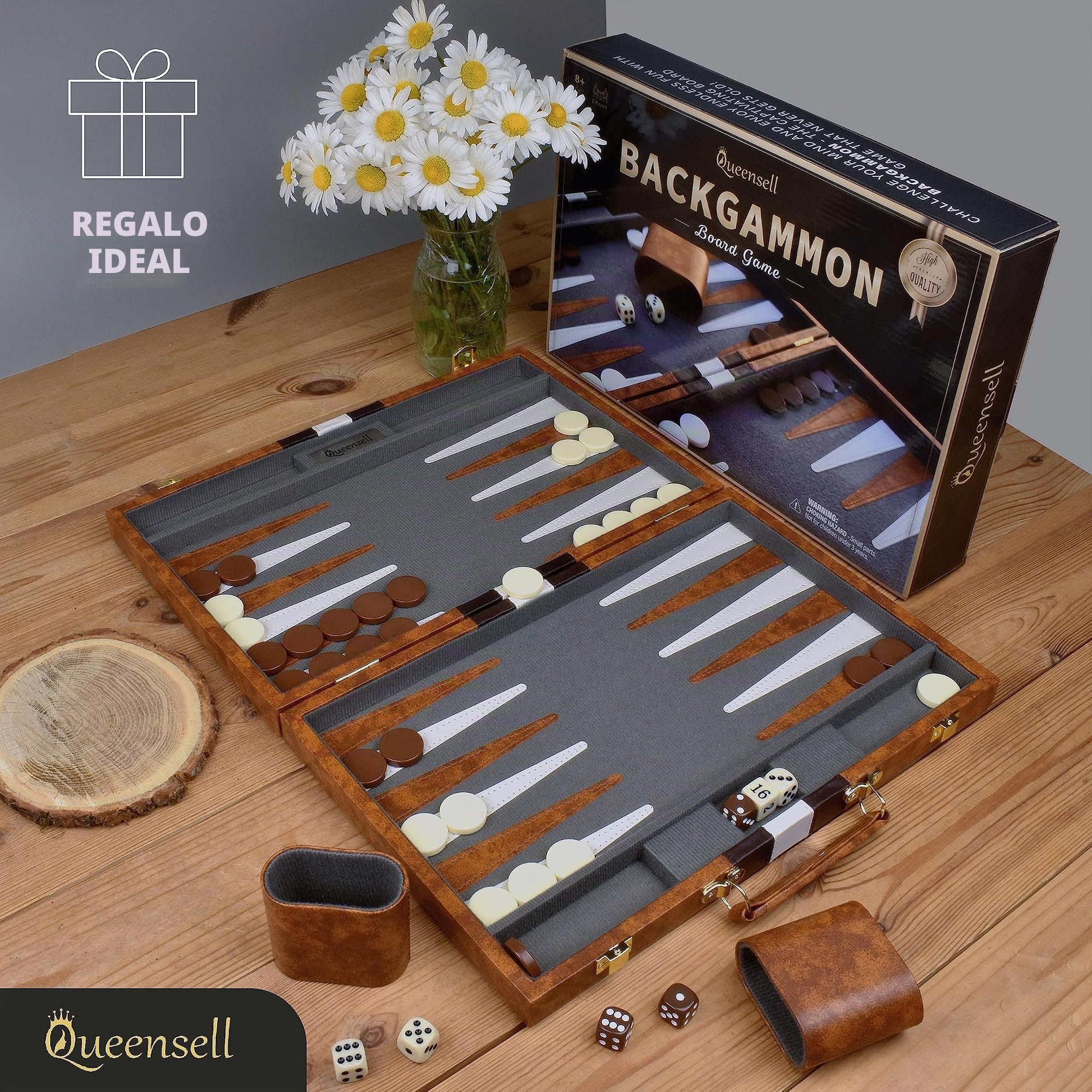 Backgammon - Juego de backgammon para adultos y niños - Viajero y compacto - Tabla de 15 pulgadas y 32 piezas en un juego