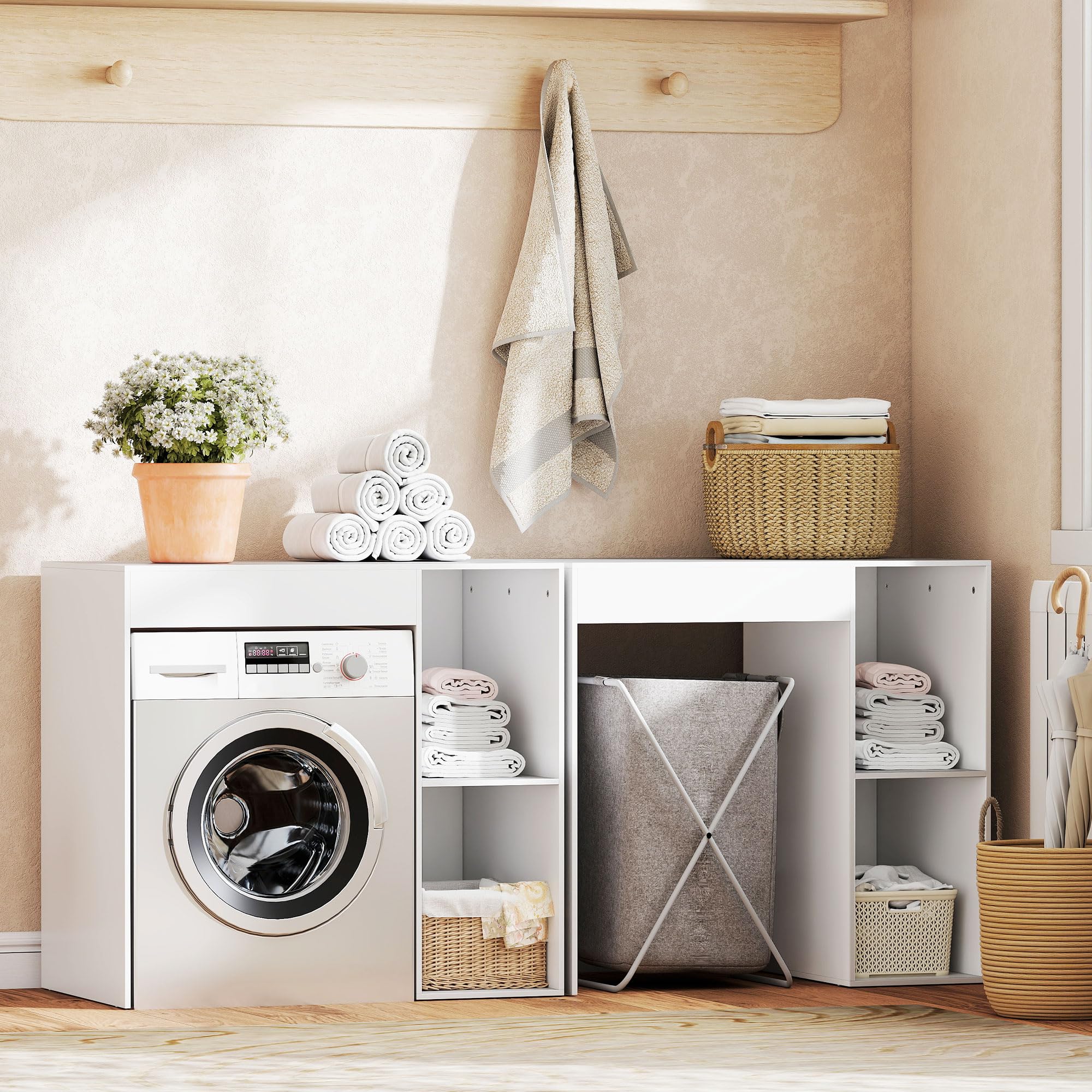 HOMCOM Mobile Sopra Lavatrice Moderno con Ripiani Aperti Scaffale Coprilavatrice Asciugatrice Autoportante Salvaspazio per Bagno e Lavanderia 96x60x95 cm Bianco