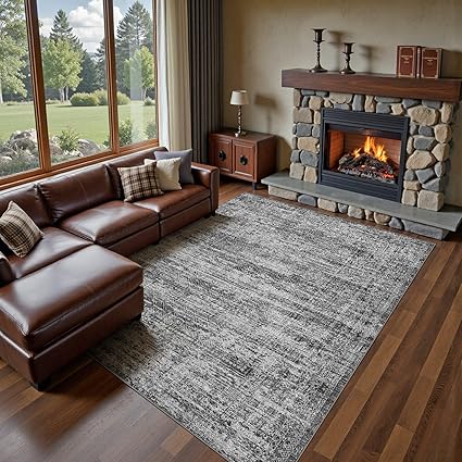 10x14 Area Rug Living Room Rugs - Washable Neutral Modern Abstract Soft Thin Rug Indoor Floor No Slip Rug Carpet for Bedroom Under Dining Table Home Office Decor - Dark Gray