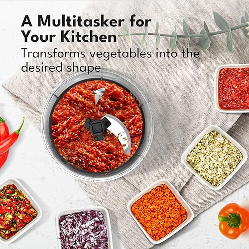 Miniatura 3 de LEBENLANG Procesador manual de alimentos y picador de cebolla, 26 onzas, incl. útil accesorio I sin BPA I Picador manual de alimentos con cuerda de