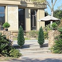 Vista 4 de Árbol topiario artificial, dos árboles de cedro artificiales de 4 pies, arbustos resistentes a los rayos UV, plantas en maceta, árbol artificial