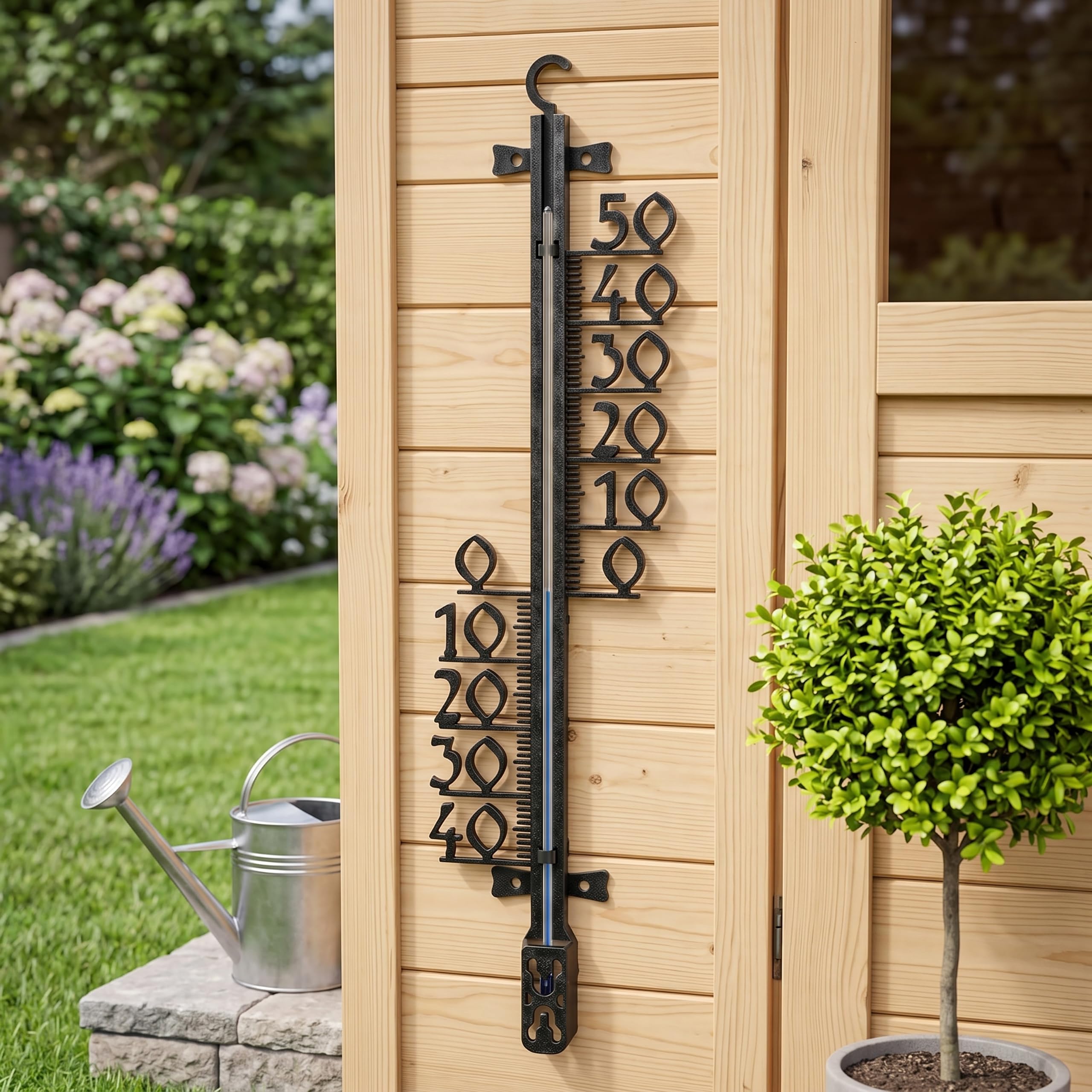 Lantelme XL Außenthermometer 47cm Analog Kunststoff Schwarz | Temperaturanzeige -40°C bis 50°C | Thermometer für Garten Terrasse Außen | Gartenthermometer Deutsche Herstellung