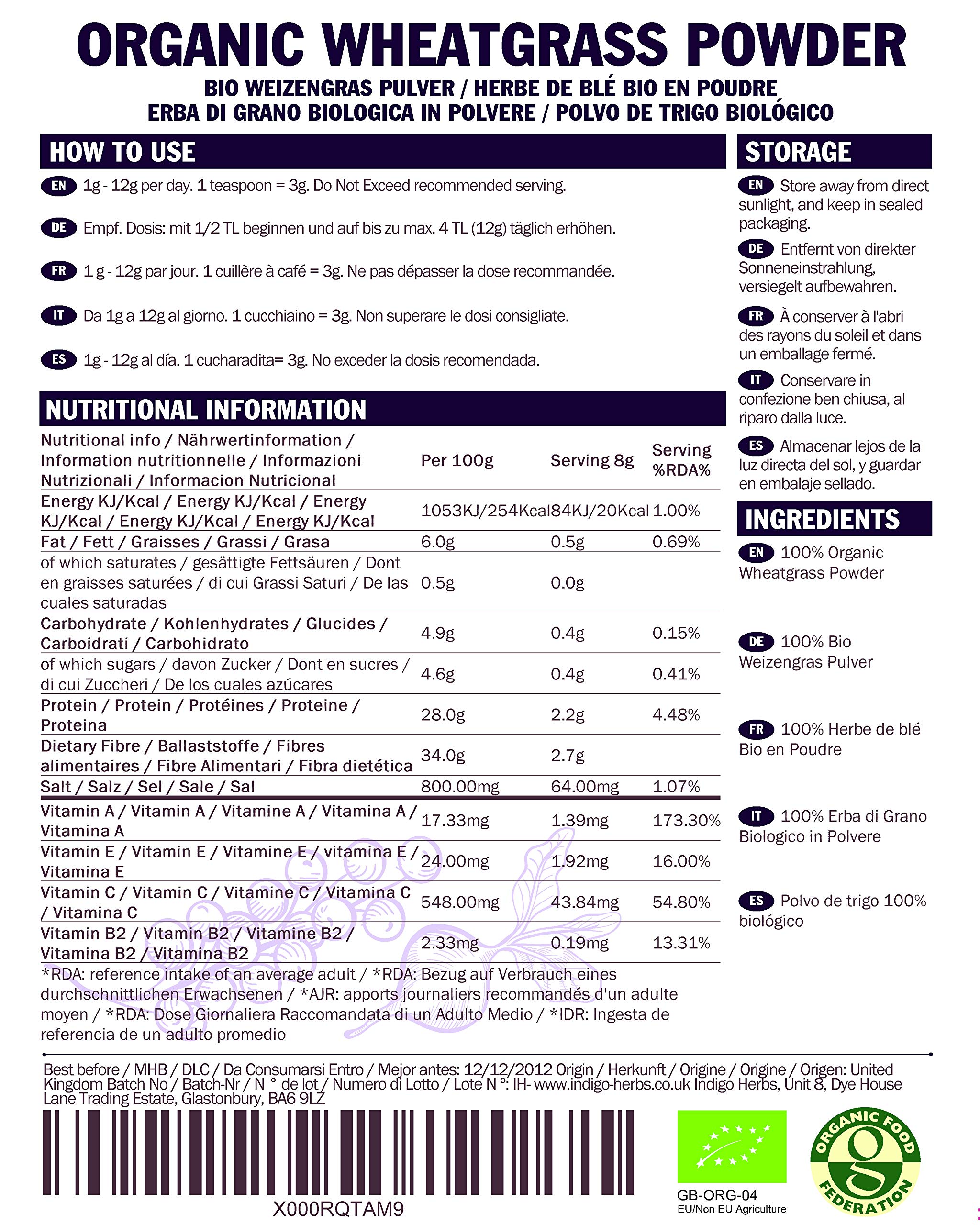 Indigo Herbs Erba di Grano Biologica in Polvere 100g (Nuova Zelanda)