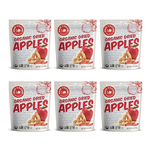 Made In Nature - Anillos de manzana orgánica de frutas secas - Fruta seca vegana sin OMG, 3 onzas (paquete de 6)