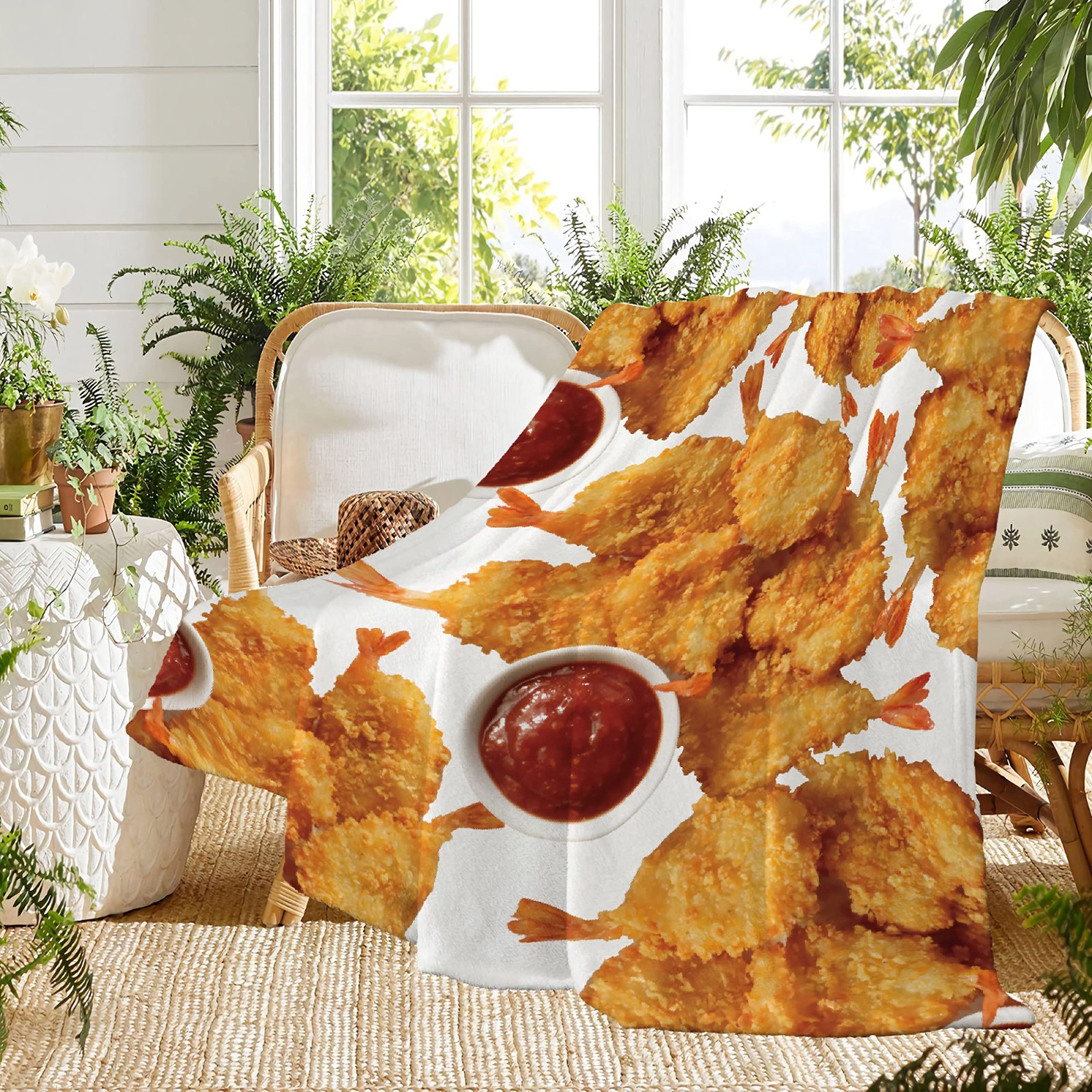 MATCHASTAR Fried Pra-wn Fried Shri-mp Junk Food Super Soft Flannel Throw Blankets for Bed Sofa Couch Gift, Multi Bedding Fleece Blanket OutdoorCover for Beach Picnic Medium 60