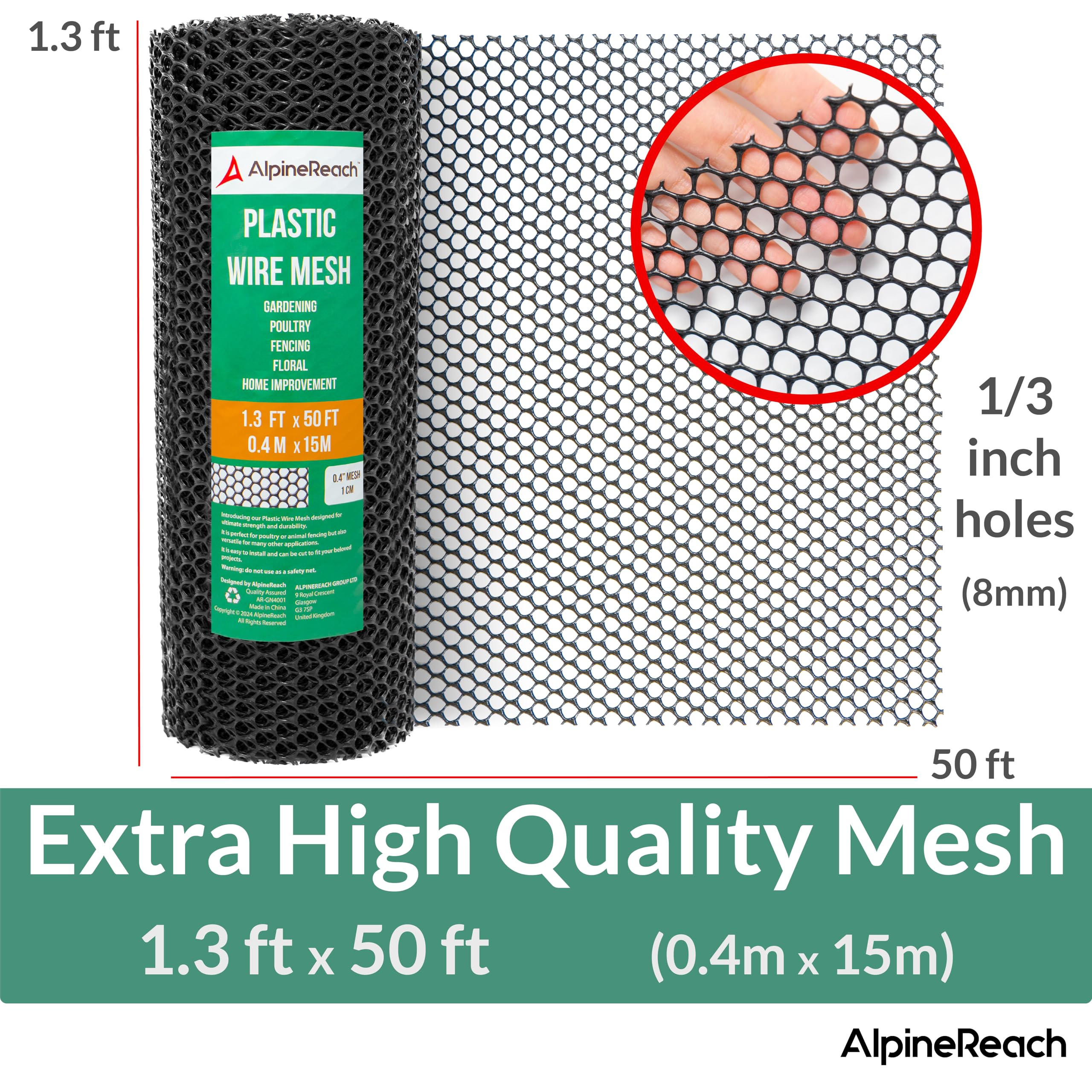 AlpineReach Rollo de valla de malla de alambre de plástico de 1.3 x 50 pies con bridas - ideal para aves de corral, perros, barrera de conejo y jardinería, malla de pollo duradera, valla y red rígida — view 7