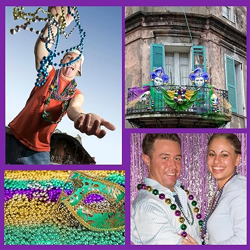 Miniatura 7 de Cuentas de Mardi Gras a granel (500 piezas) decoraciones de Mardi Gras collares de cuentas para adultos  Diseños surtidos metálicos  Para disfraces