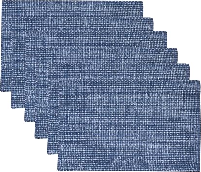 Sweet Home Collection 100% Cotton Placemats for Dining Room Rectangle Two Tone Woven Fabric 13" x 19" Soft Durable Table Mat Set, Set of 4, Dark Blue