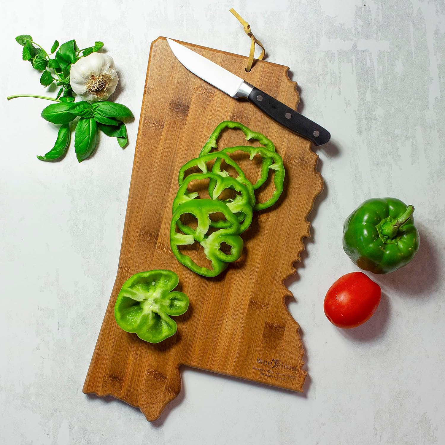 Totally Bamboo Mississippi State Shaped Cutting Board and Charcuterie Serving Platter with Artwork by Summer Stokes, Includes Hang Tie for Wall Display - Image 5