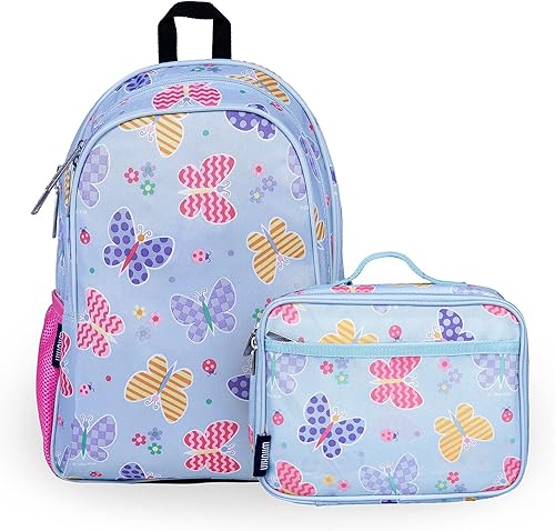 Wildkin Paquete de mochila para niños de 15 pulgadas con bolsa de almuerzo (jardín de mariposas)