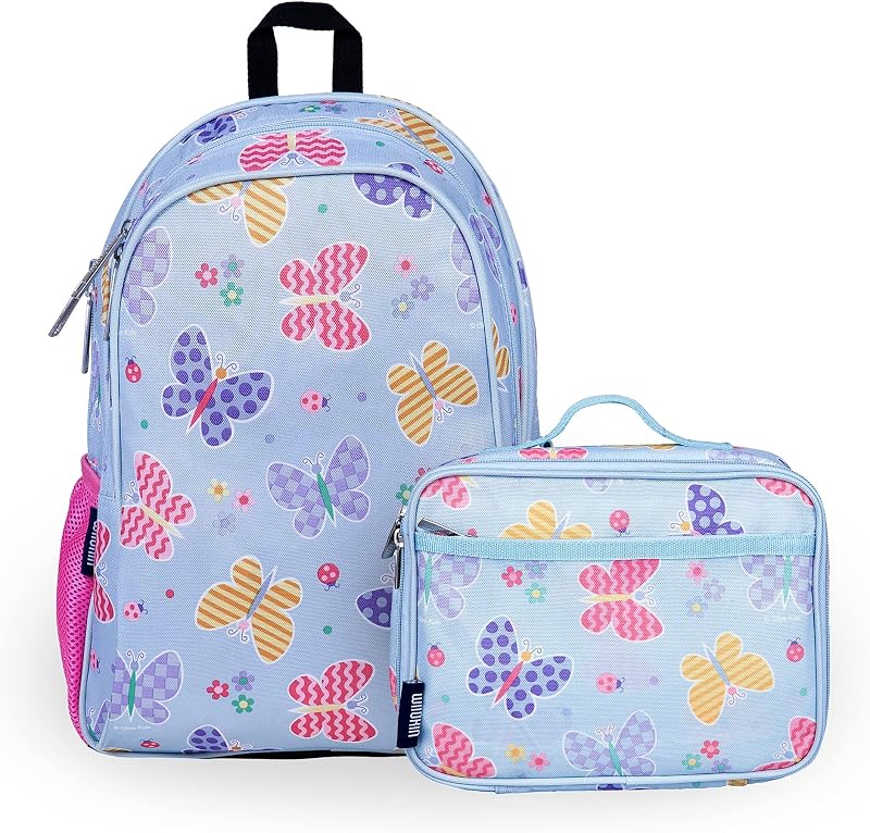 Wildkin 15 Inch Kids Backpack Bundle with Lunch Box Bag (Butterfly Garden)