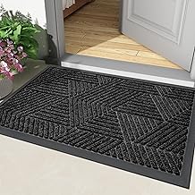 Kitinjoy Front Door Mat Outside Entrance, Heavy Duty Sturdy Rubber Doormat, Trap Dirt and Moisture, Easy Clean Low Profile Welcome Floor Mats for Indoor Outdoor Entry, 29.5X17 Inch, Black