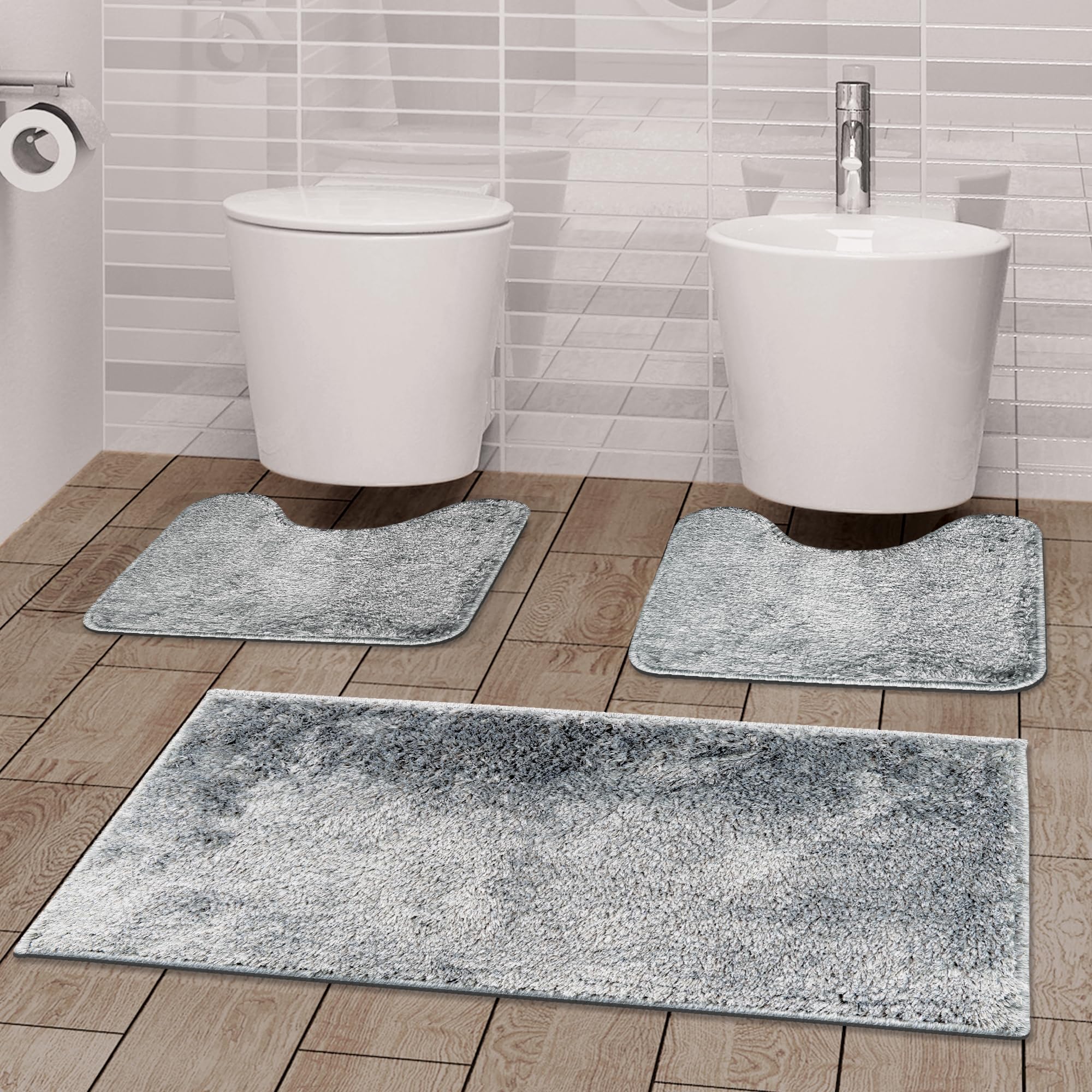 Set Tappeti Da Bagno Nicole - 3 Pezzi Antiscivolo E Asciugatura Rapida - Foto 5