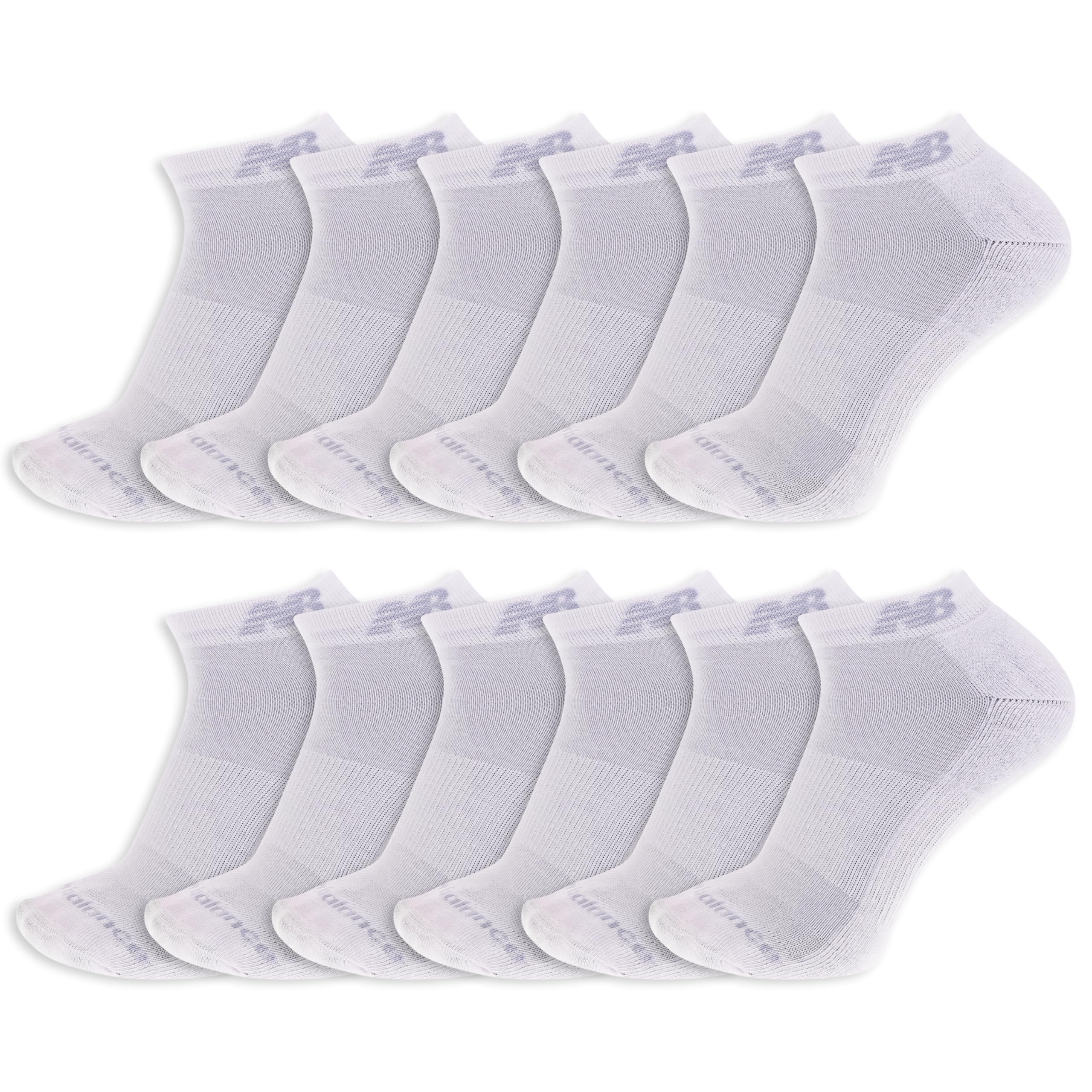 New Balance Men's Athletic Arch Compression Cushion Comfort Solid Quarter Cut Socks (6 Pack), White, Size Shoe Size: 6-12.5'