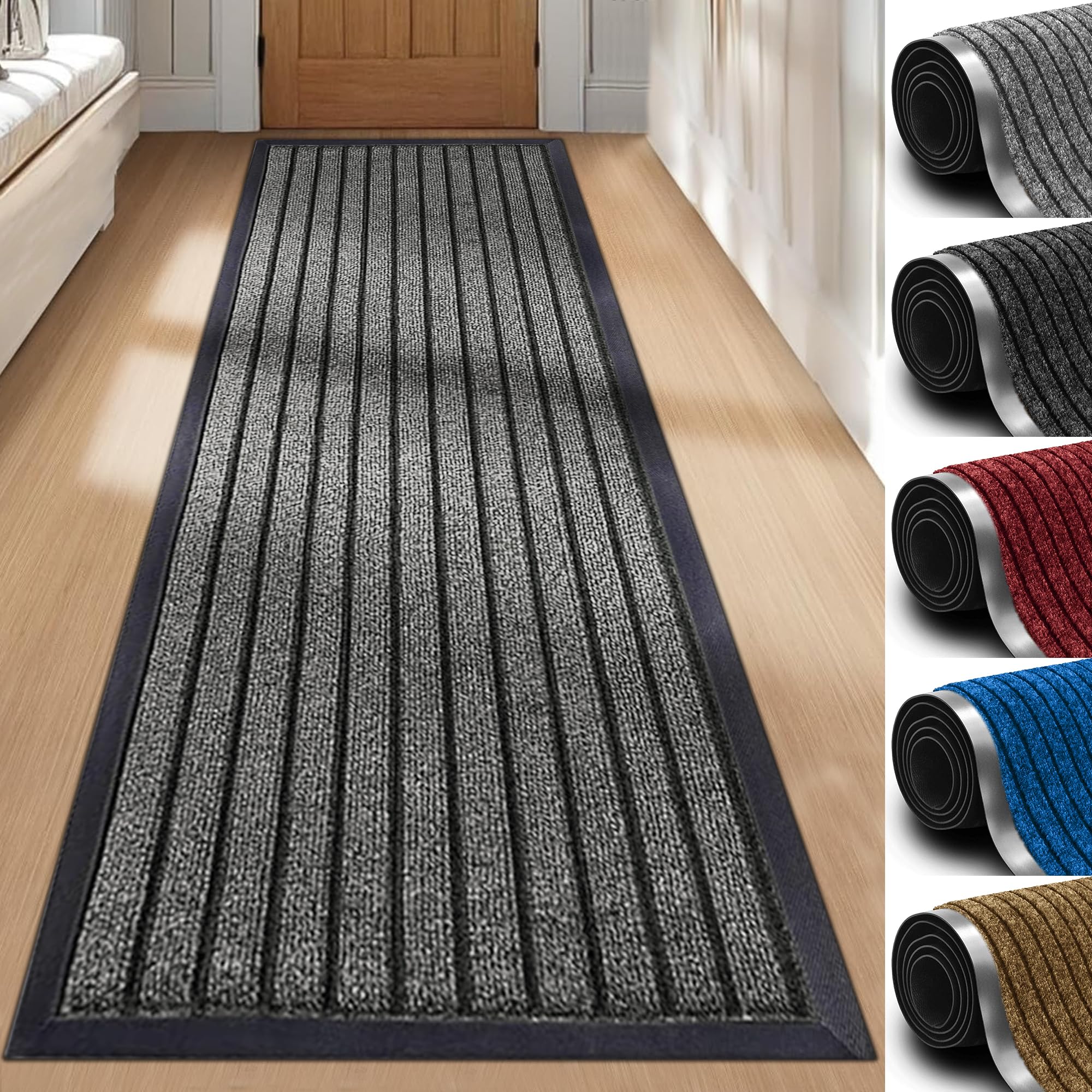 Imperial Rooms Grey Door Mat Non Slip – Rubber mat 80x300cm Machine Washable Door Matts indoor Dirt Trapper Super Absorbent Door Mats Outdoor