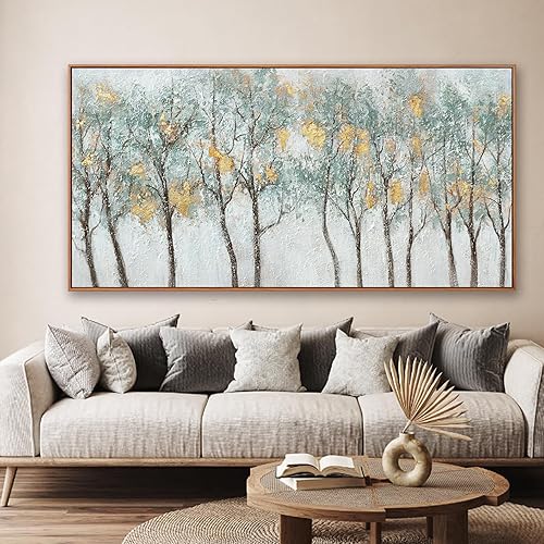 Miniatura 4 de Decoración de pared en lienzo verde para decoración de pared, adornos de plantas, bosque, árbol abstracto, obra de arte moderna para sala de estar,