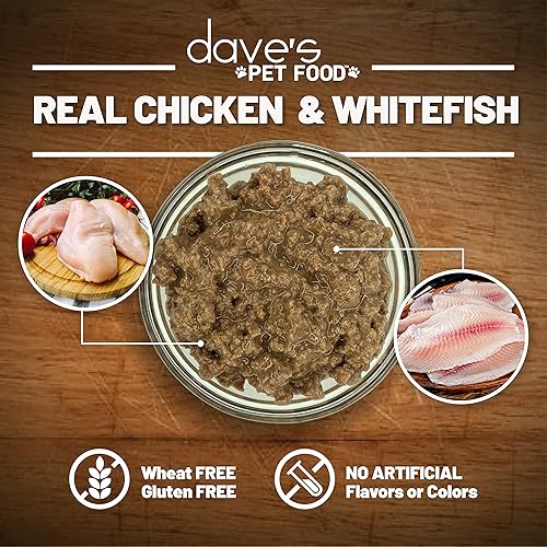 Miniatura 4 de Dave's Pet Food Alimento húmedo para gatos sin granos (pollo y pescado blanco), hecho en Canadá, comida enlatada naturalmente saludable, latas de