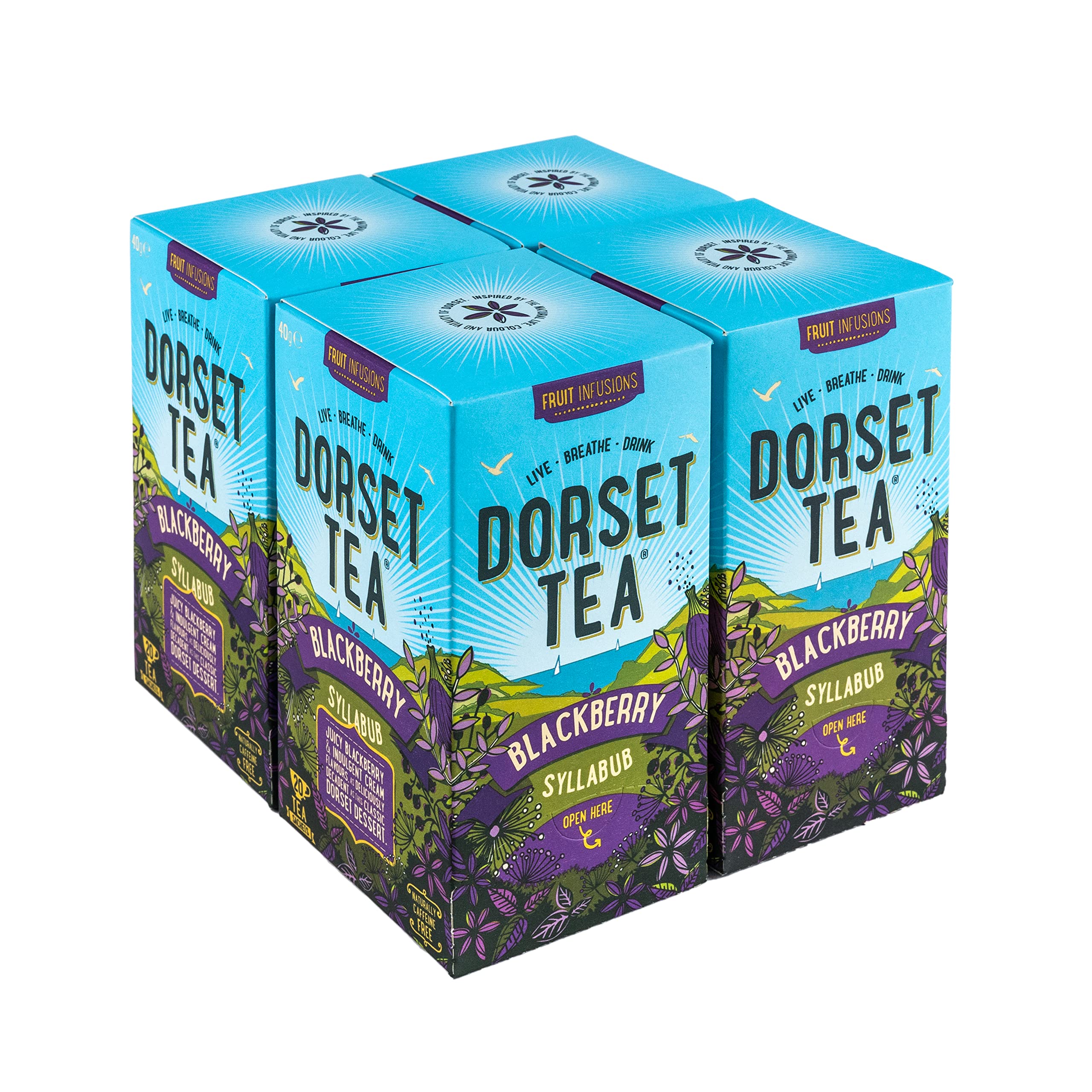 Dorset Tea Blackberry Syllabub Herbal Tea Infusion 4 boxes x 20 Tea Bags (80 Fruit Tea Bags Total) Blackberry Tea Bags