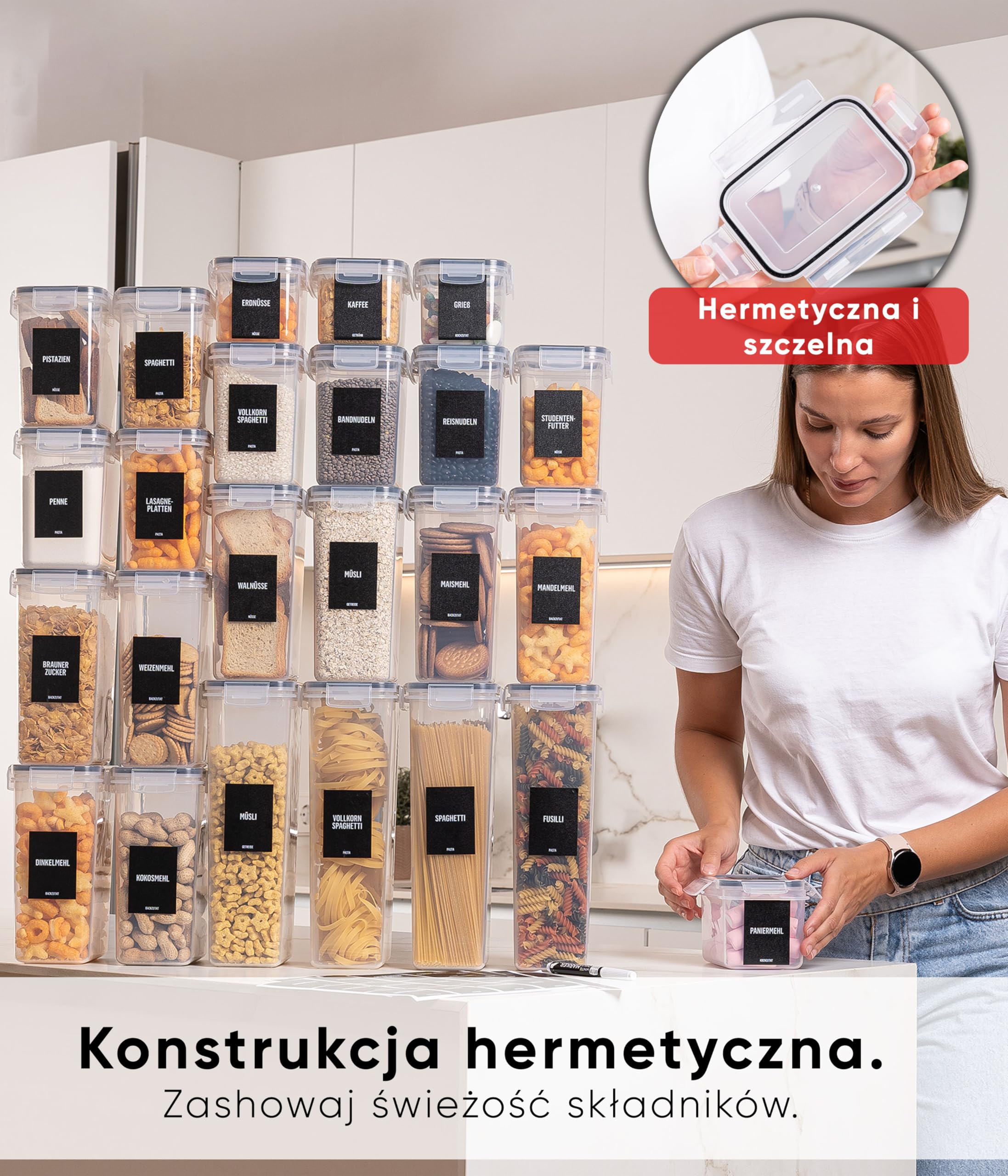 Deco haus® Plastikowe Pojemniki - Hermetyczne Pudełka na Żywność Wielokrotnego Użytku - Bezpieczne Używanie w Mikrofalówce, Zmywarce i Zamrażarce - Bez BPA - Zestaw 24 Szt