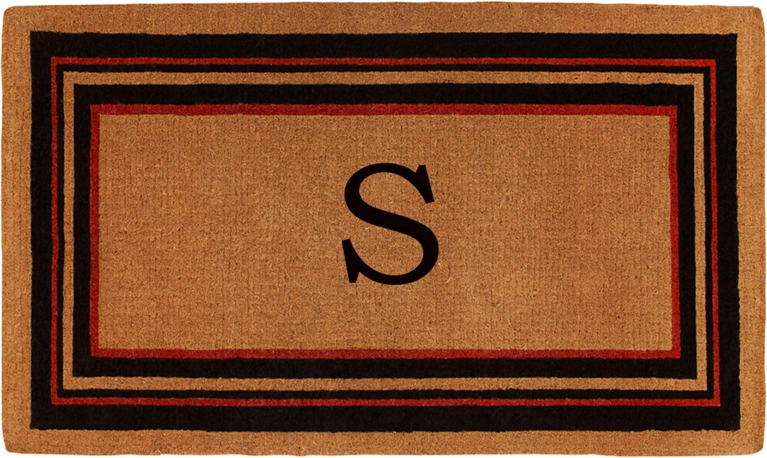 Calloway Mills 180061830S Esquire Monogram Doormat, Extra-Thick 18" x 30" x 1.50", Natural/Black/Red (Letter S)