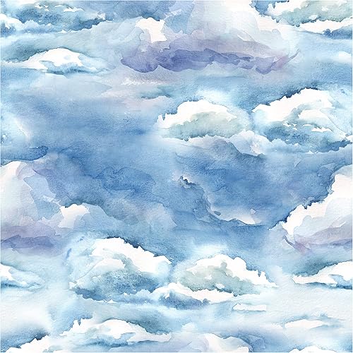 Blooming Wall DPYC04 - Papel tapiz autoadhesivo con textura de nubes azules y acuarelas, para decoración de pared