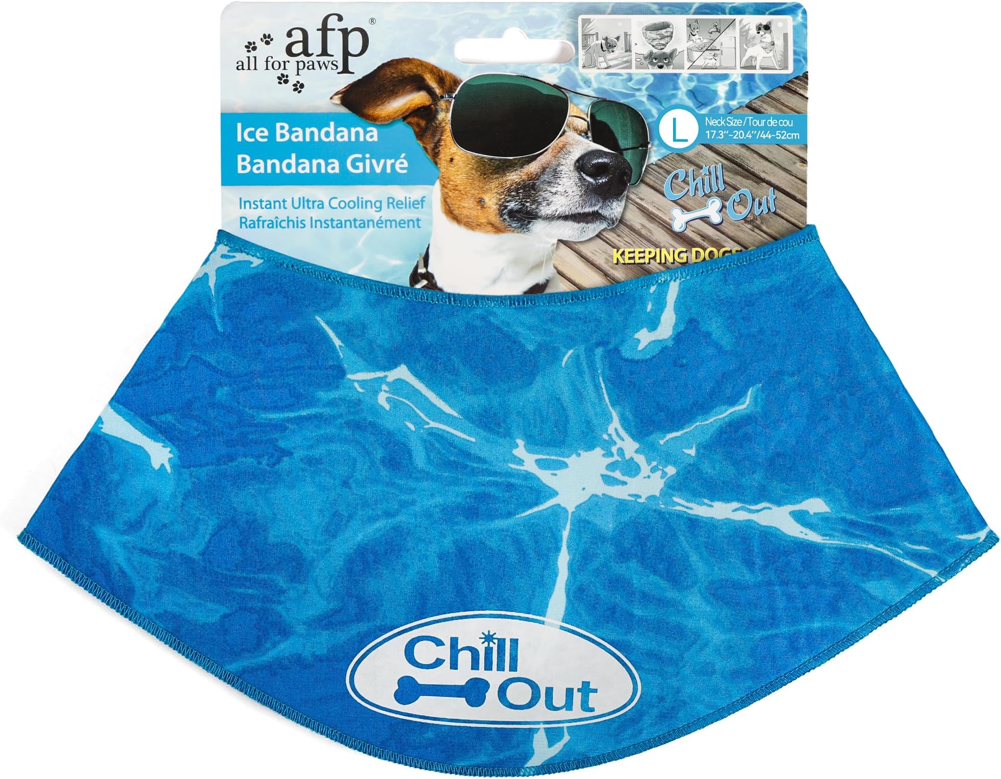 ALL FOR PAWS Dog Cooling Bandana, Cooling Bandanas for Large Dogs, Dog Cooling Neck Wrap, Cooling Scarf for Dogs, Blue Ice Dog Neck Cooler for Summer (L)