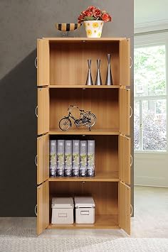 Hodedah 4-Shelf, 8-Door Bookcase Cabinet in Beech