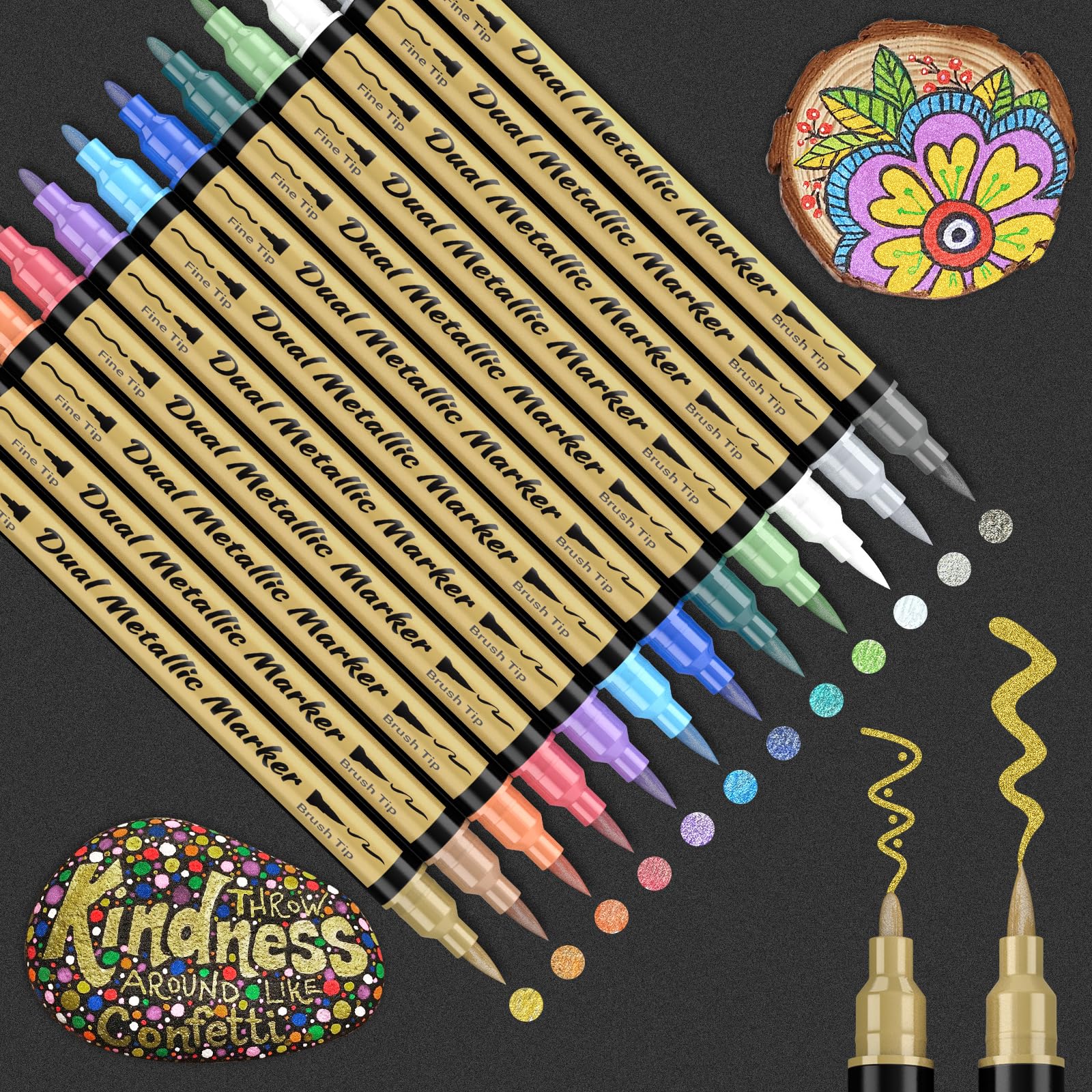 ANYUKE Metallic Brush Pen Set 10 kleuren metallic markeerstiften voor fotoalbum, gastenboek bruiloft, scrapbook zwart papier, knutselen hout glas