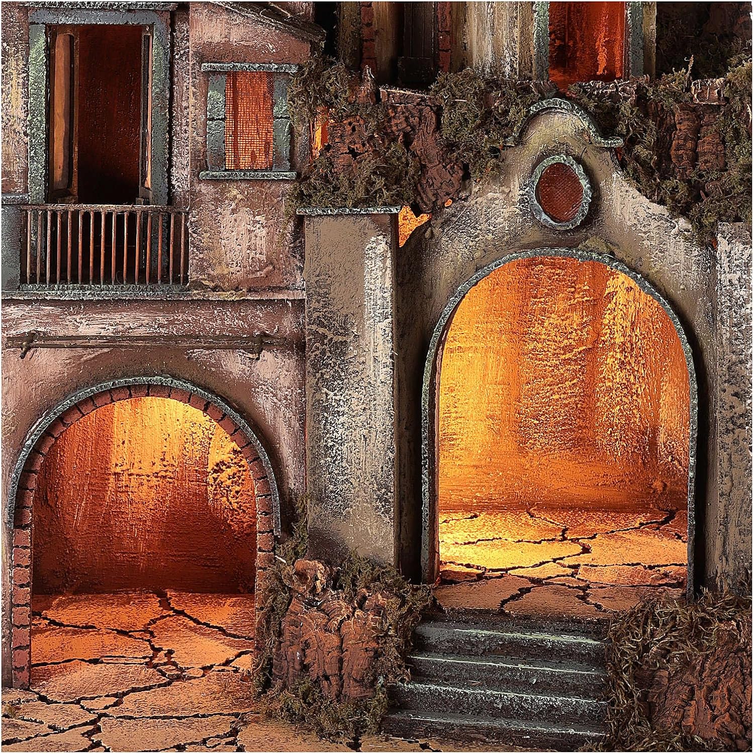 Illuminated House with Grotto 80x50x40cm, Neapolitan Nativity