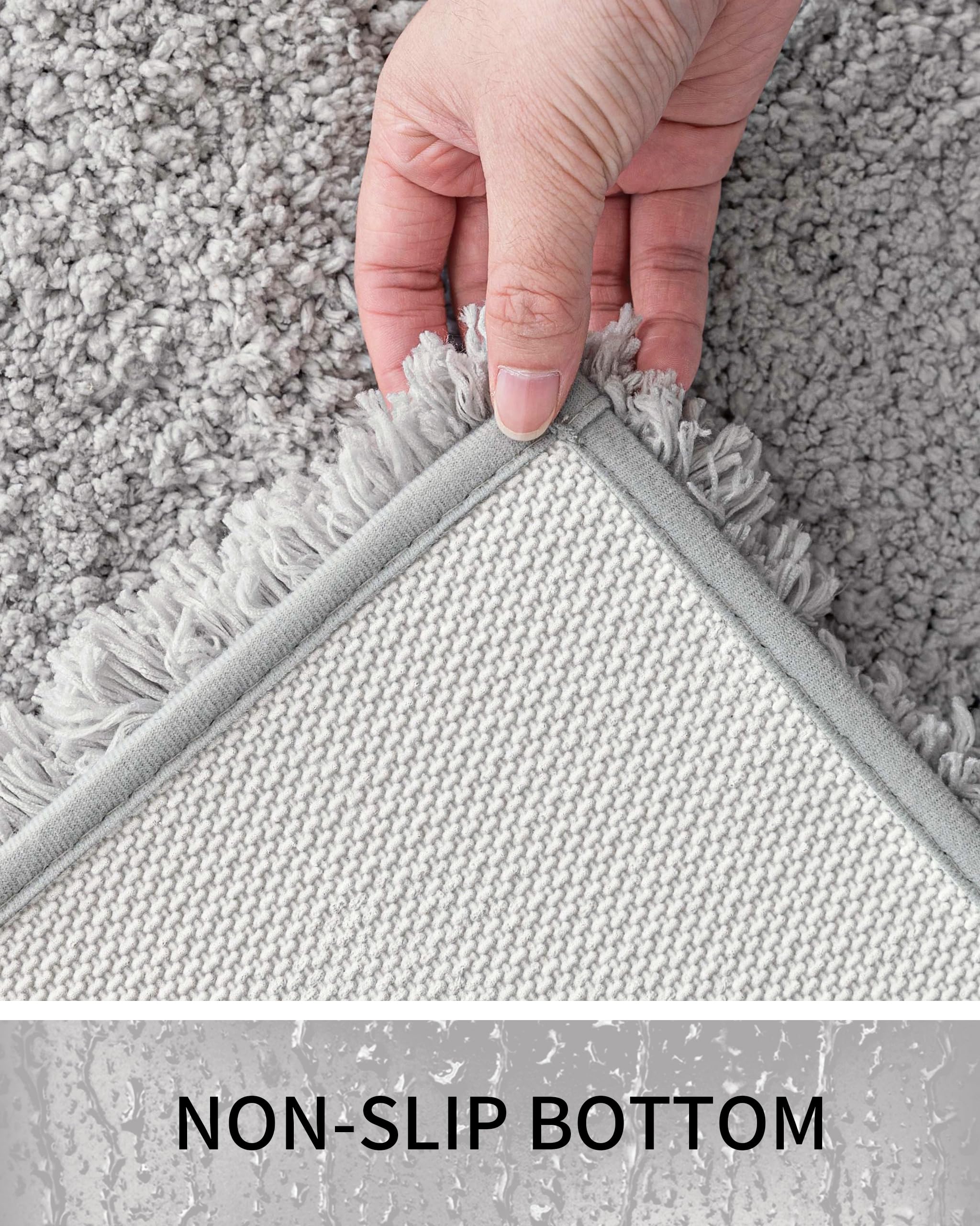 Luxuriöser Badezimmerteppich, grau, 50,8 x 81,3 cm, ultradick, flauschig, Mikrofaser, Badematte, rutschfest, saugfähig, waschbar, Trockenmatten für Badezimmer, Flool, Badteppich für