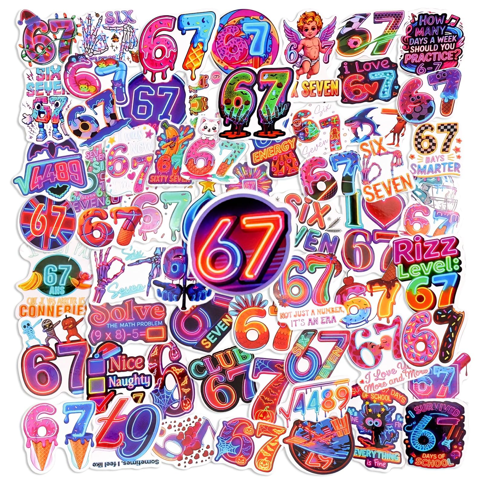 67 Meme Stickers, 50PCS Six Seven Meme Funny Stickers, 6-7 Sticker Packs, 6 7 Gifts for Laptop, Bookish, Water Bottle, Teens, Adults (Style 3)