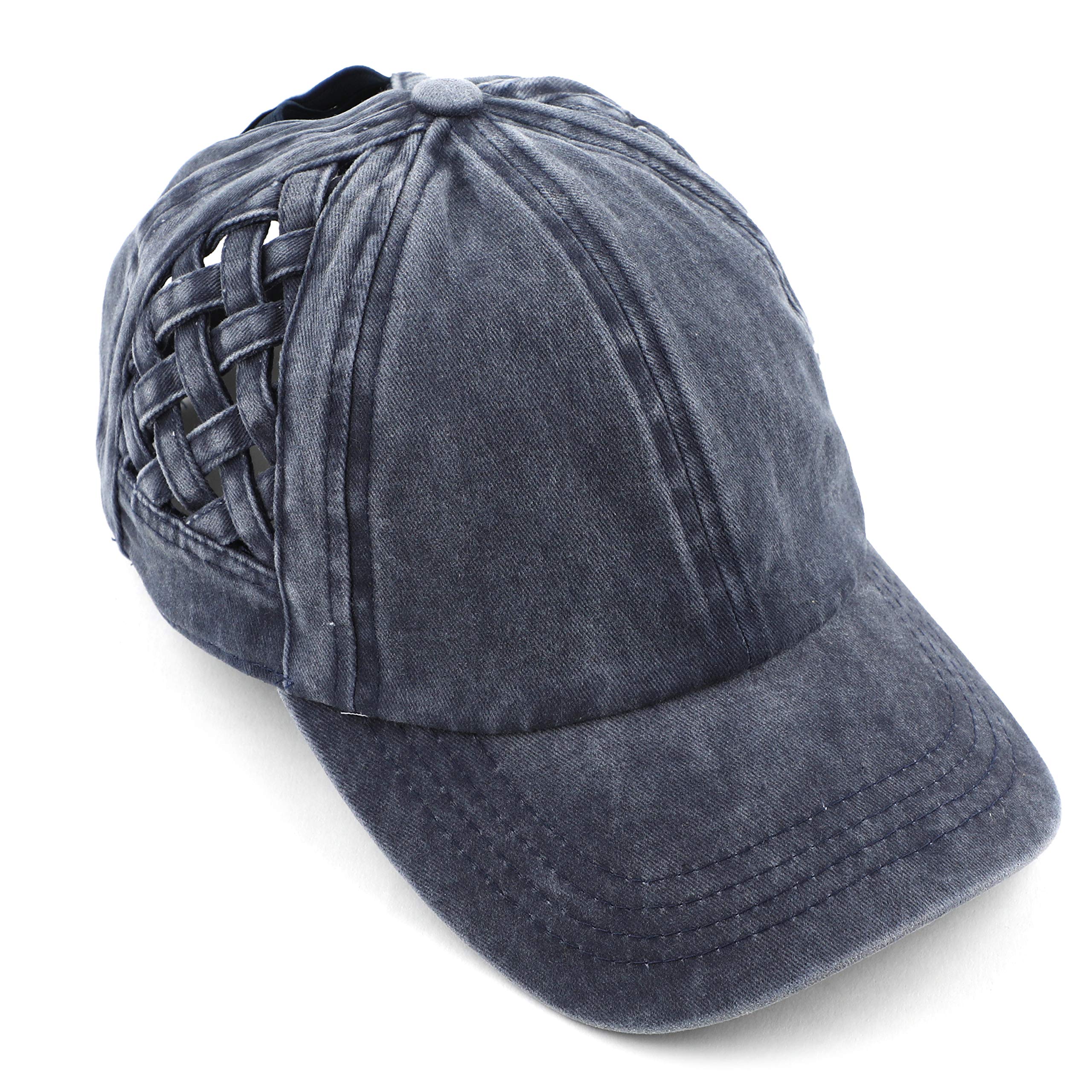 C.C Exclusives BT-922 Haarband, gewaschene Baumwolle, Denim, Korbgeflecht, überkreuzt, Pferdeschwanz, Baseballkappe, Bündel