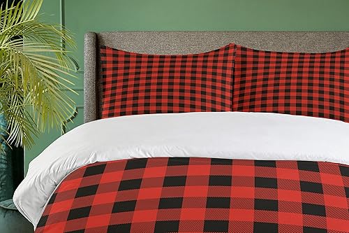 Miniatura 3 de Ambesonne Juego de funda de edredón a cuadros, diseño de cuadros de búfalo a la moda, estilo retro, composición de cuadrícula, juego de ropa de cama
