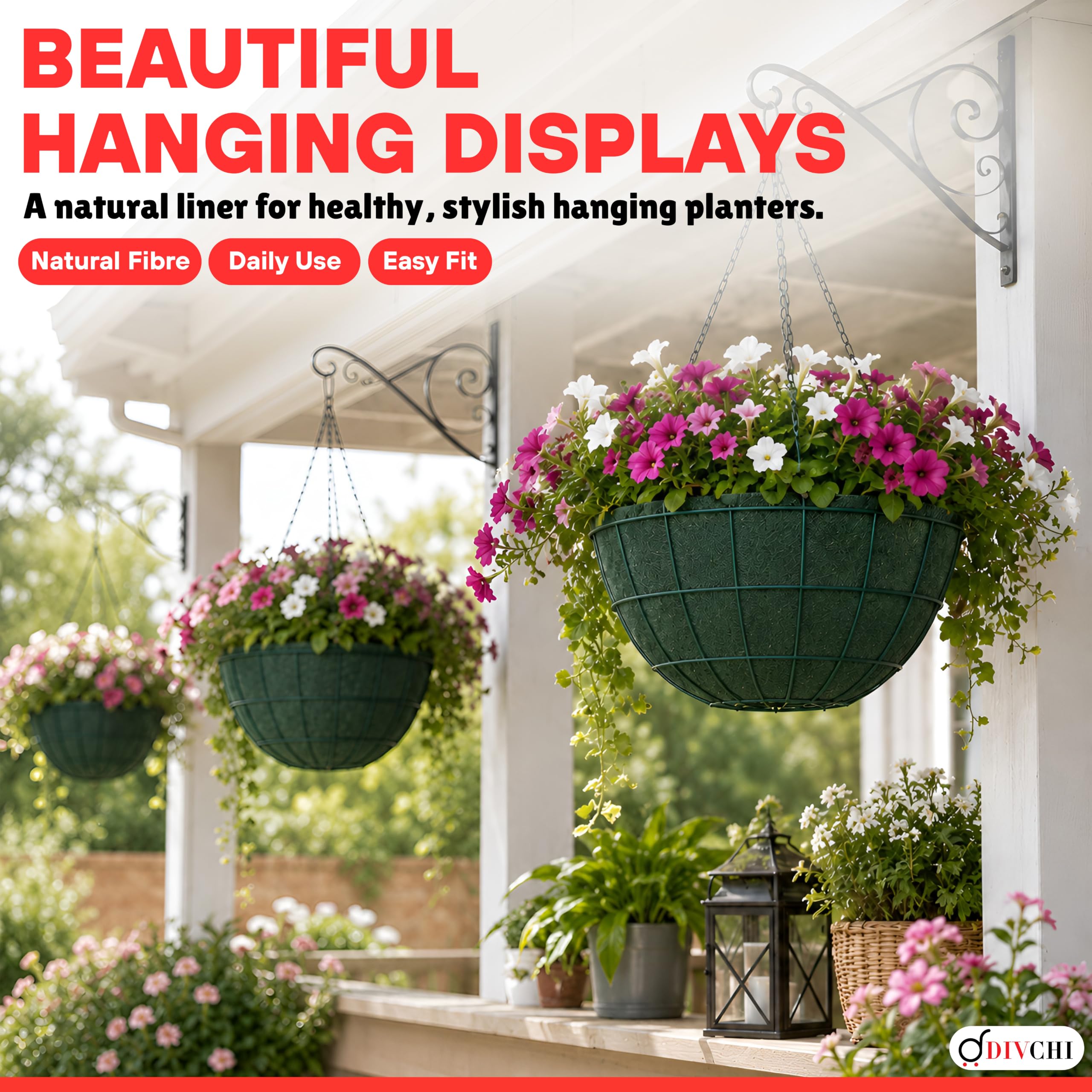 DIVCHI Green Jute Hanging Basket Liners - Natural, Durable, and Versatile Plant