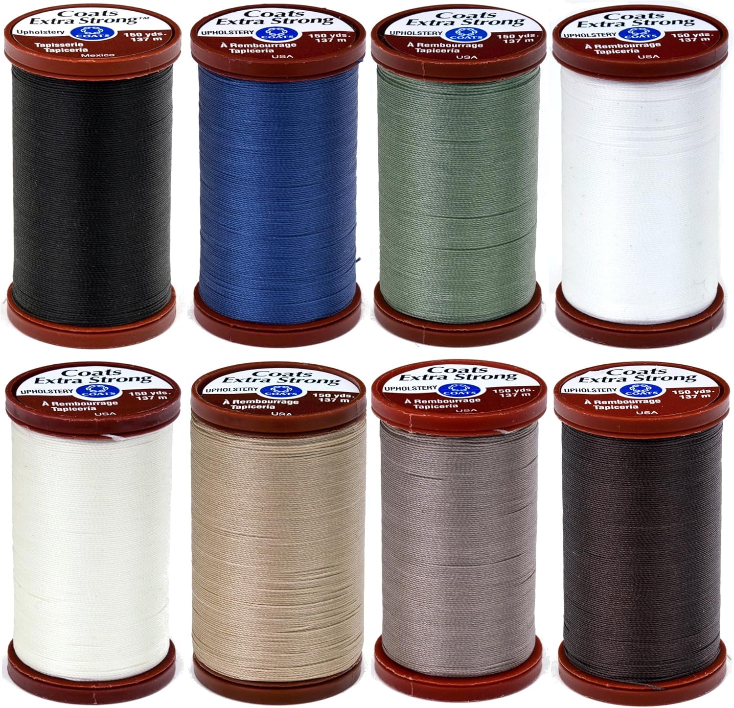 8 Color Bundle of Coats & Clark Extra Strong Upholstery Thread 150 Yards Each