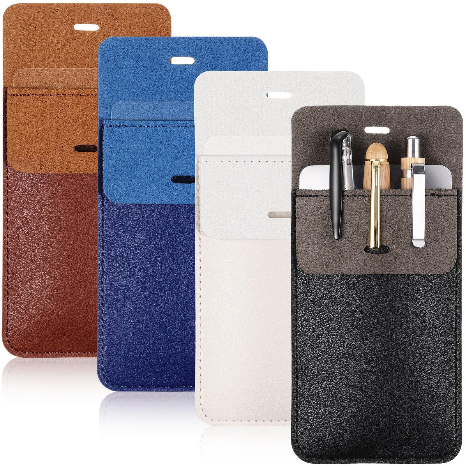 Outus 4 Pack Pocket Protector, Leather Pen Pouch Holder Organizer for Lab Coats/shirts/pen Note, Handmade Pencil Pocket Holder for Office Hospital