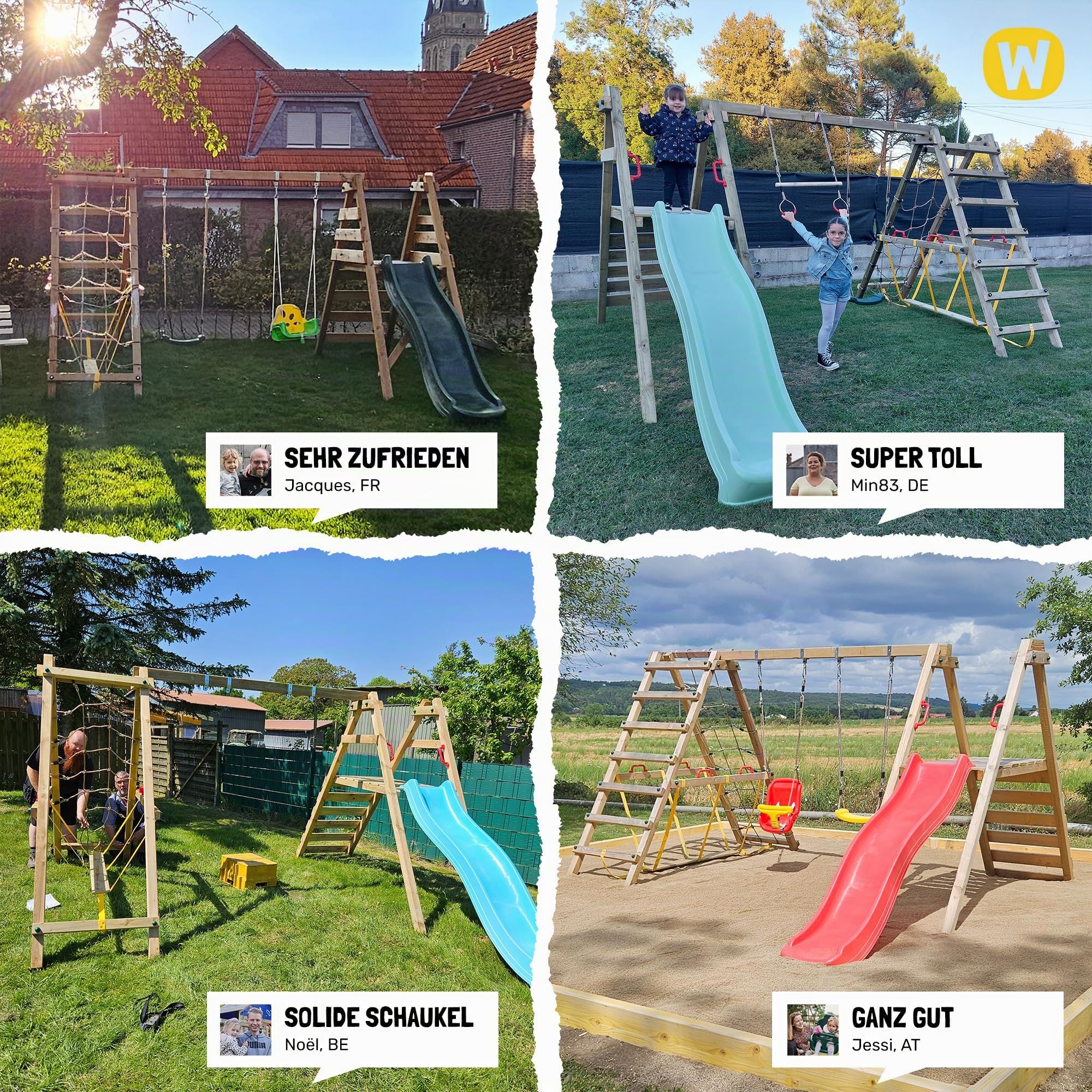 WICKEY Kinderschaukel Schaukelgestell Smart Hike blau - Schaukel & SurfSwing, Schaukelgerüst, Doppelschaukel, Holzschaukel mit Kletteranbau für Kinder im Garten