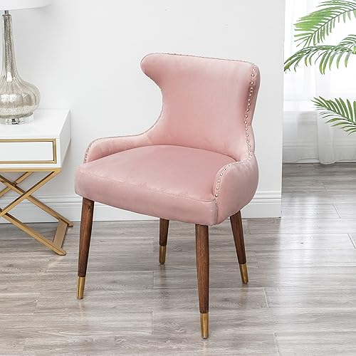 Roundhill Furniture Lindale Silla decorativa tapizada de terciopelo contemporáneo, con ribete de clavos, color rosa