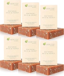 Aspen Kay Naturals Goats Milk, Honey & Oatmeal Soap Bar – with Organic Raw Honey, Goats Milk, Rolled Oats & Shea Butter - Exfoliating Soap – For All Skin Types - Handmade in Florida. (6 pack)