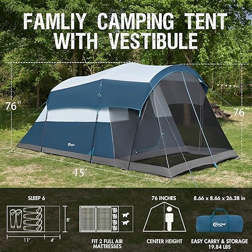 Miniatura 2 de PORTAL Tienda de campaña familiar para 6810 personas con sala de pantalla, tienda de campaña grande resistente al agua con mosca de lluvia, tienda