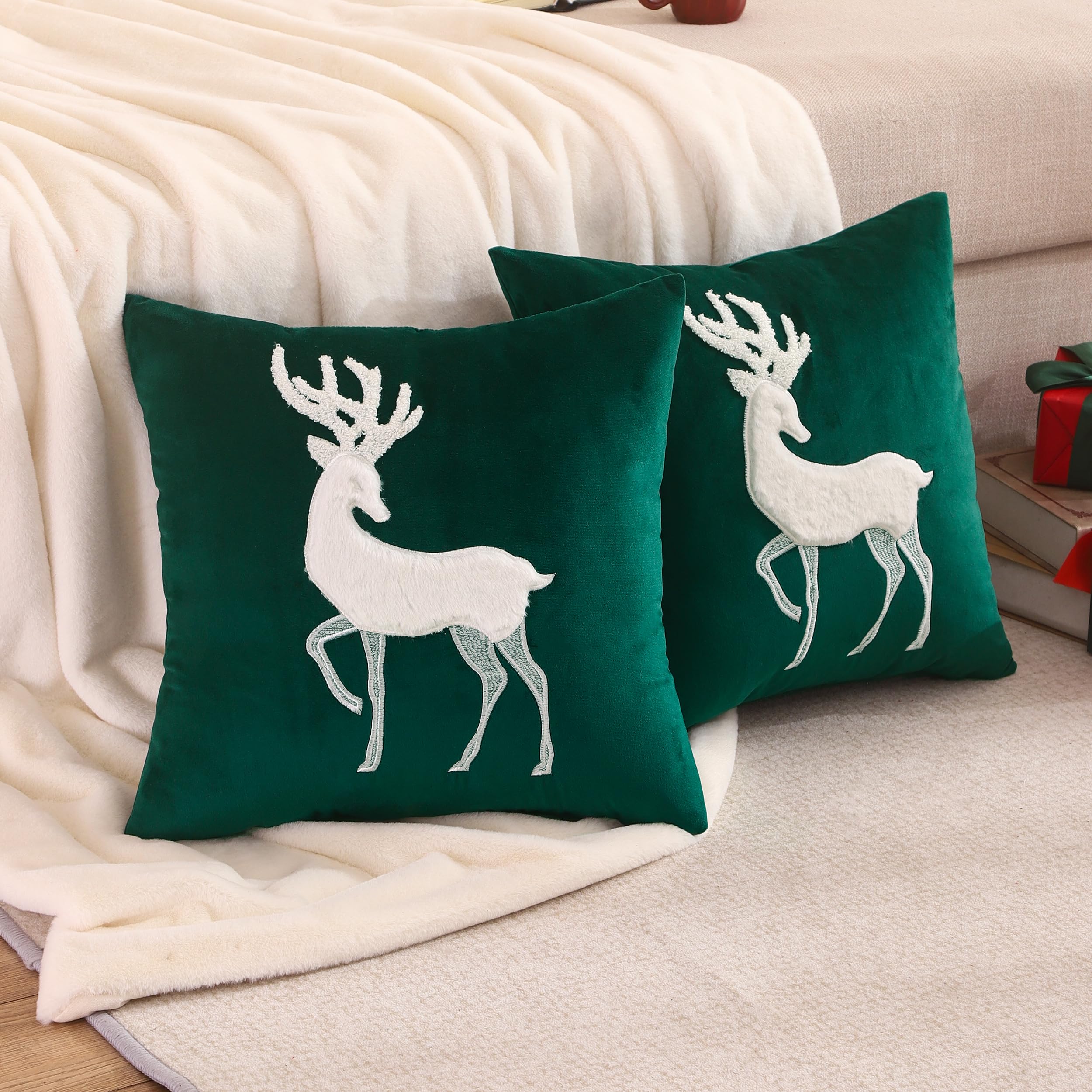 Tosleo Set Di 2 Federe Per Cuscini Quadrate 40x40 Cm, Halloween, In Velluto Con Ricamo Fantasma Rosa E Bianco, Decorazione Casa Festiva Per Divano E Letto - 2
