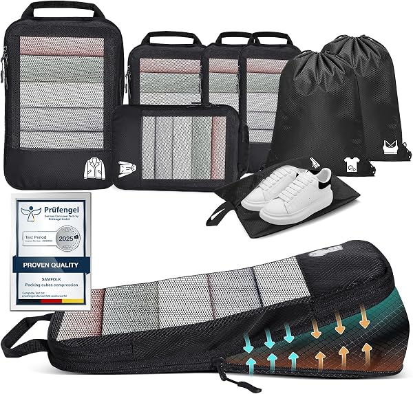 Samfolk Packwürfel-Set 8 Stück Kompression Schwarz