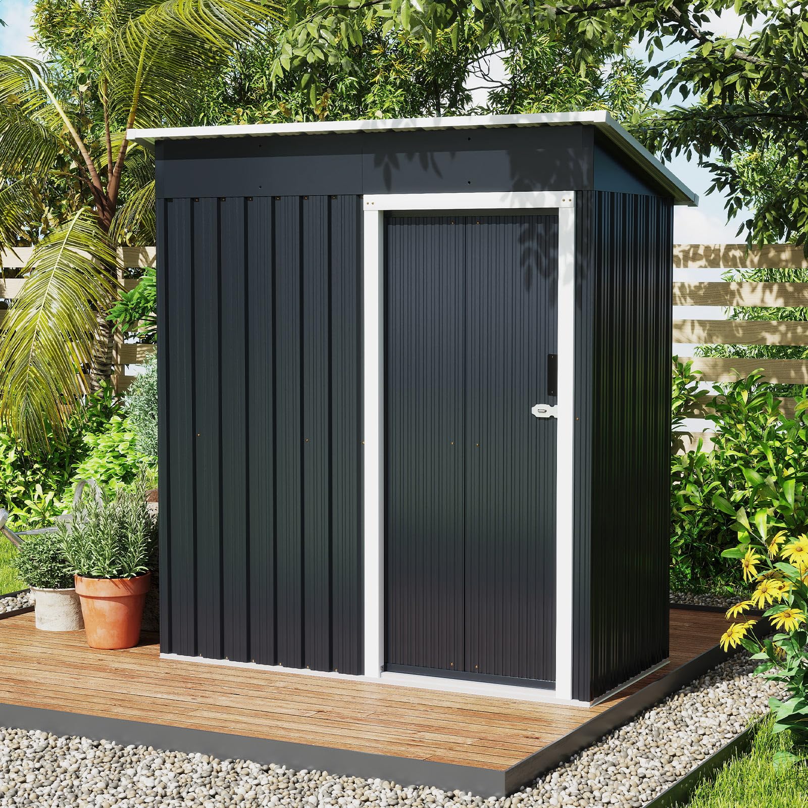 COSTWAY Capanno per Attrezzi da Giardino in Metallo, Casetta Porta Attrezzi in Acciaio con Porta Scorrevole Sistema di Blocco, Casetta per Stoccaggio per Prato e Cortile, 163 x 86 x 181 cm, Grigio