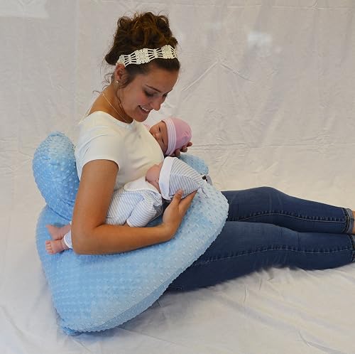 Twin Z Pillow Blue - Breastfeeding, Bottlefeeding, Tummy Time, Reflux, Support and Pregnancy! No Foam! The Ultimate Baby Essentials! The Best in Twins Baby Gear!