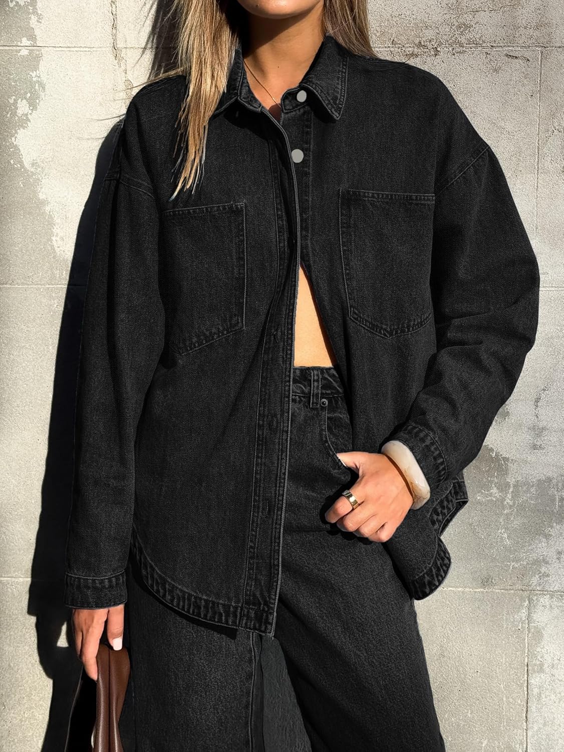 EMMIOL Women Denim Shirts Oversized Long Sleeve Button Down Blouse Distresse Jean Jacket Fall Outfits 2026 - Image 6