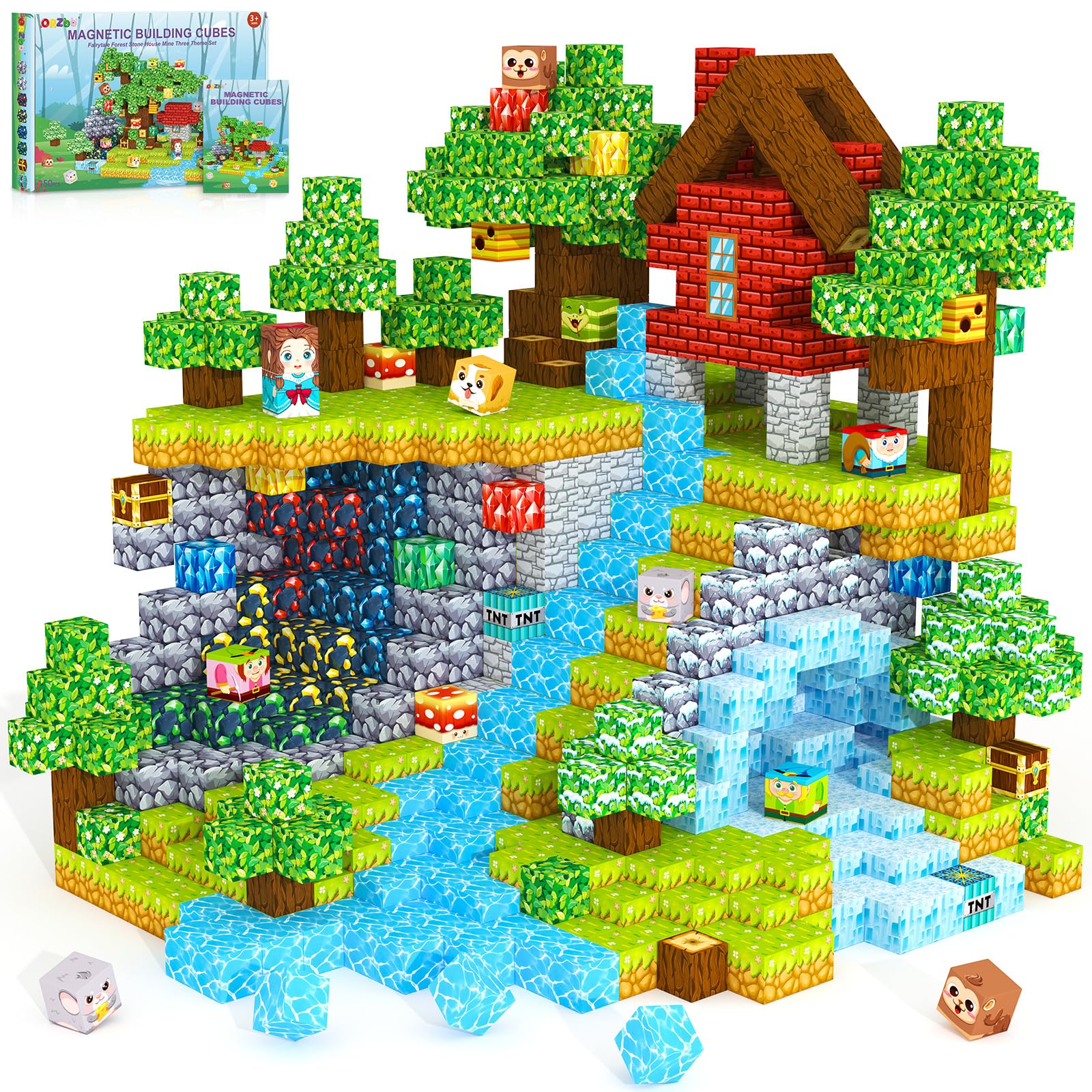 ORZbb Magnetic Blocks, Magnet Cubes Building Blocks Toddler Travel Toys for 3-5 5-7 8-13 Year Old Boys Girls, Montessori Sensory Kids Toys & Games, Kids Birthday Decorations Party Favors Gifts