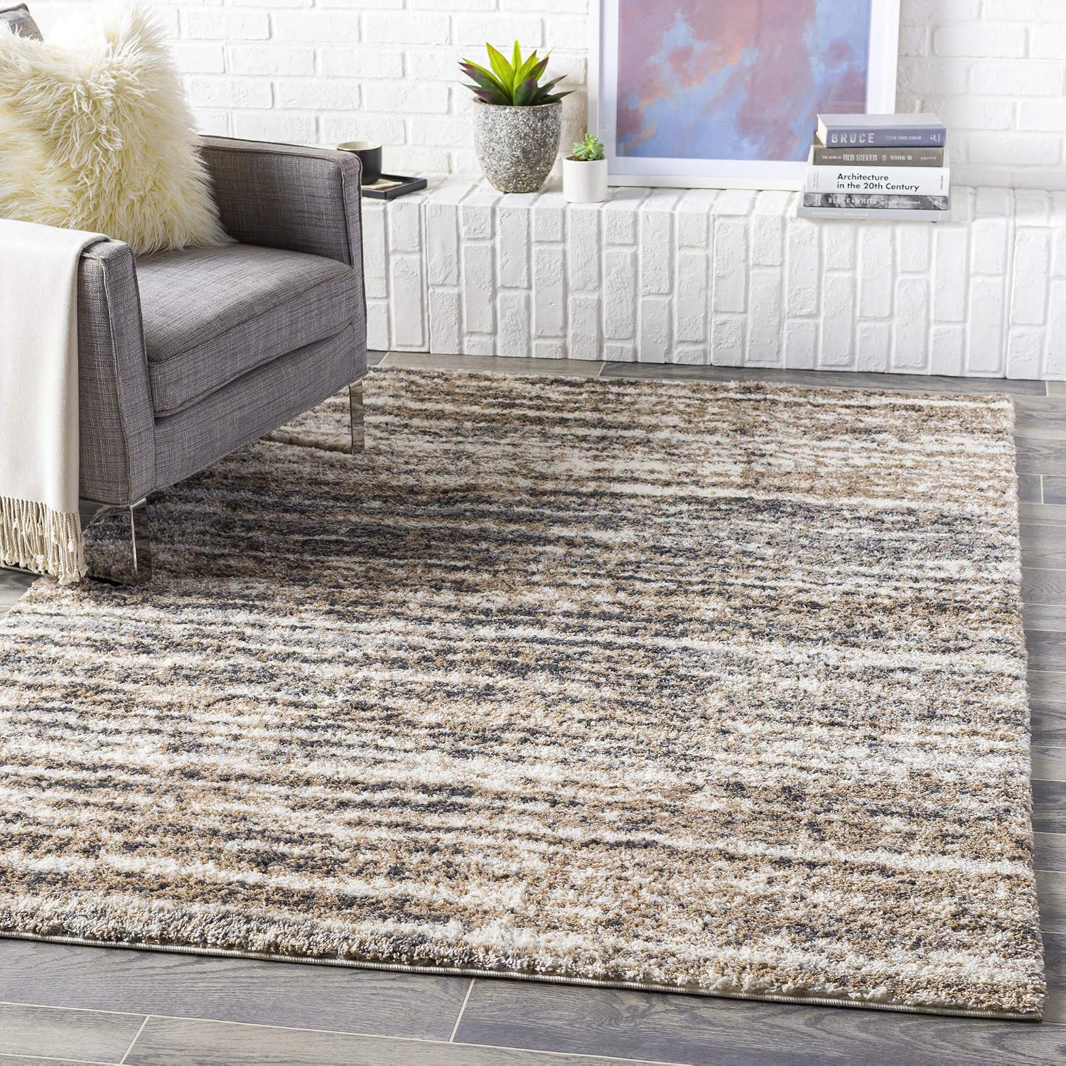 Livabliss Hazel Modern Shag Area Rug,5'3" x 7'3",‎Charcoal/Beige