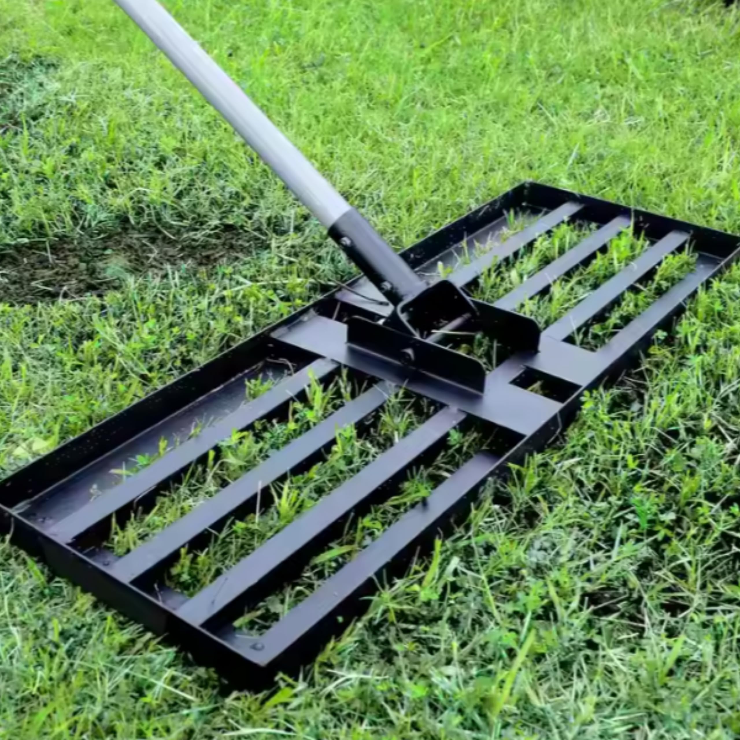 Grande rastrello livellatore per prato, strumento di livellamento del suolo per giardino, terriccio, strumento di classificazione per rinnovamento dell'erba resistente