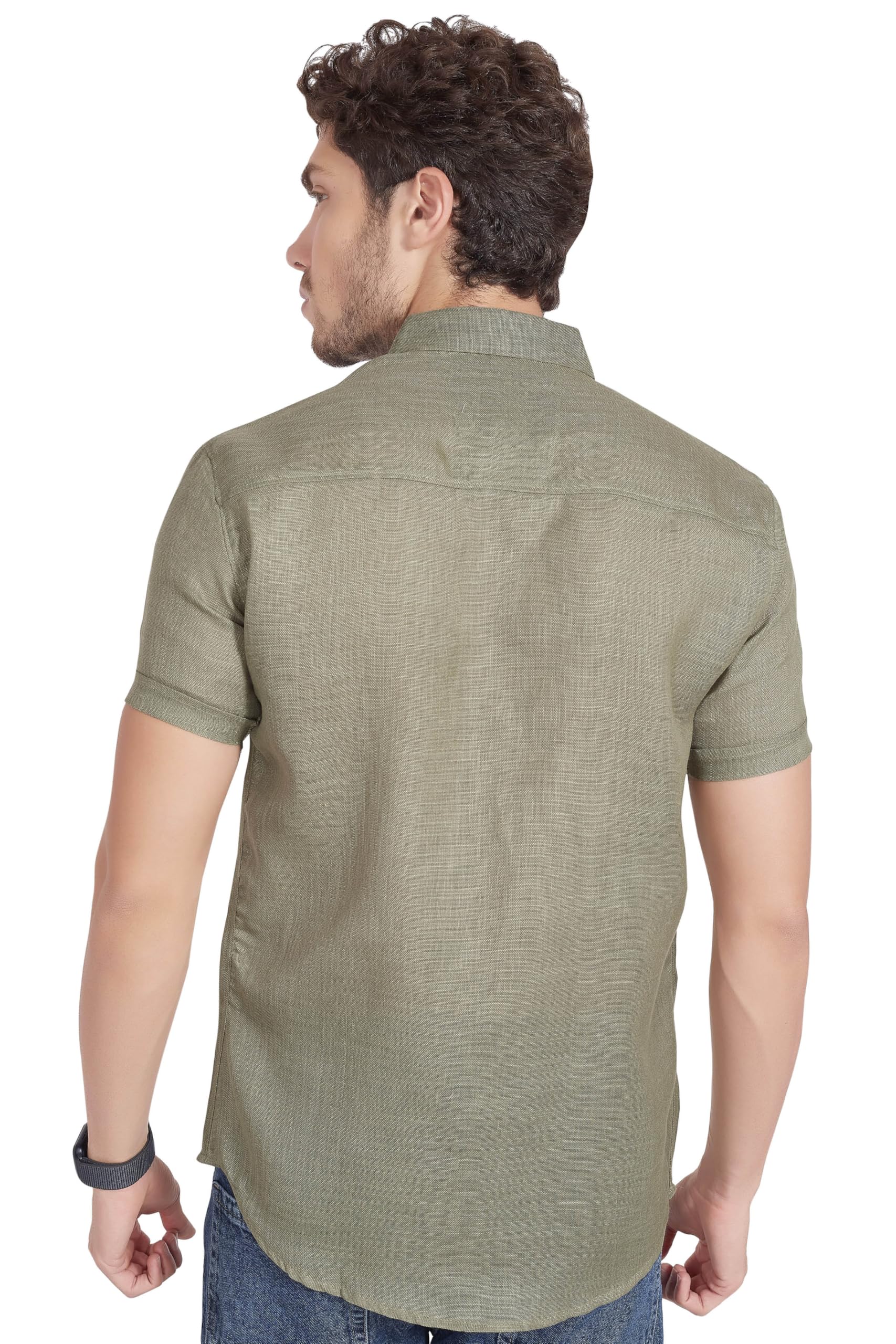 DIVISIVE - Camisa de mezcla de polilino para hombre, talla ajustada, media manga